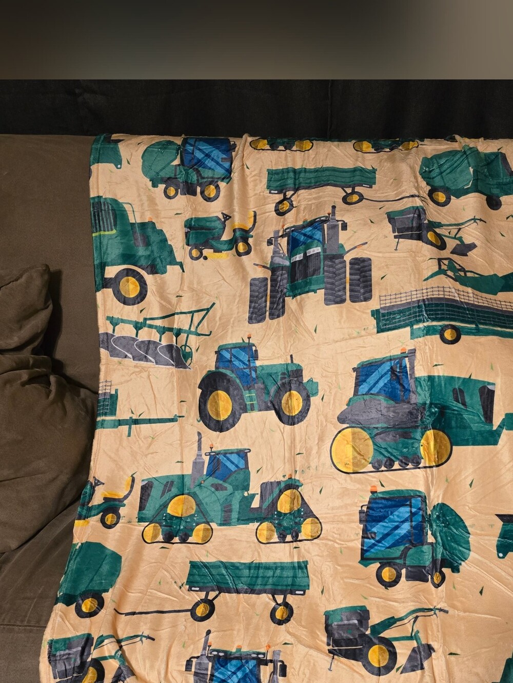 Farm Tractor Throw Blanket Green Yellow Farm Equipment Plush Fleece Kids